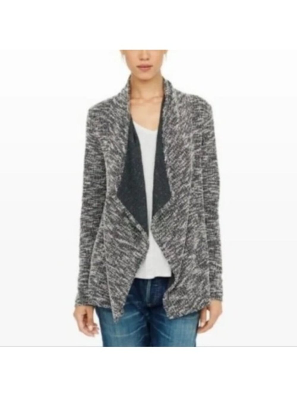 Club Monaco Size M Gray & Black Kiki Boucle Knit Draped Open Cardigan Sweater